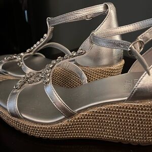 Naturalizer Silver Wedge Sandals